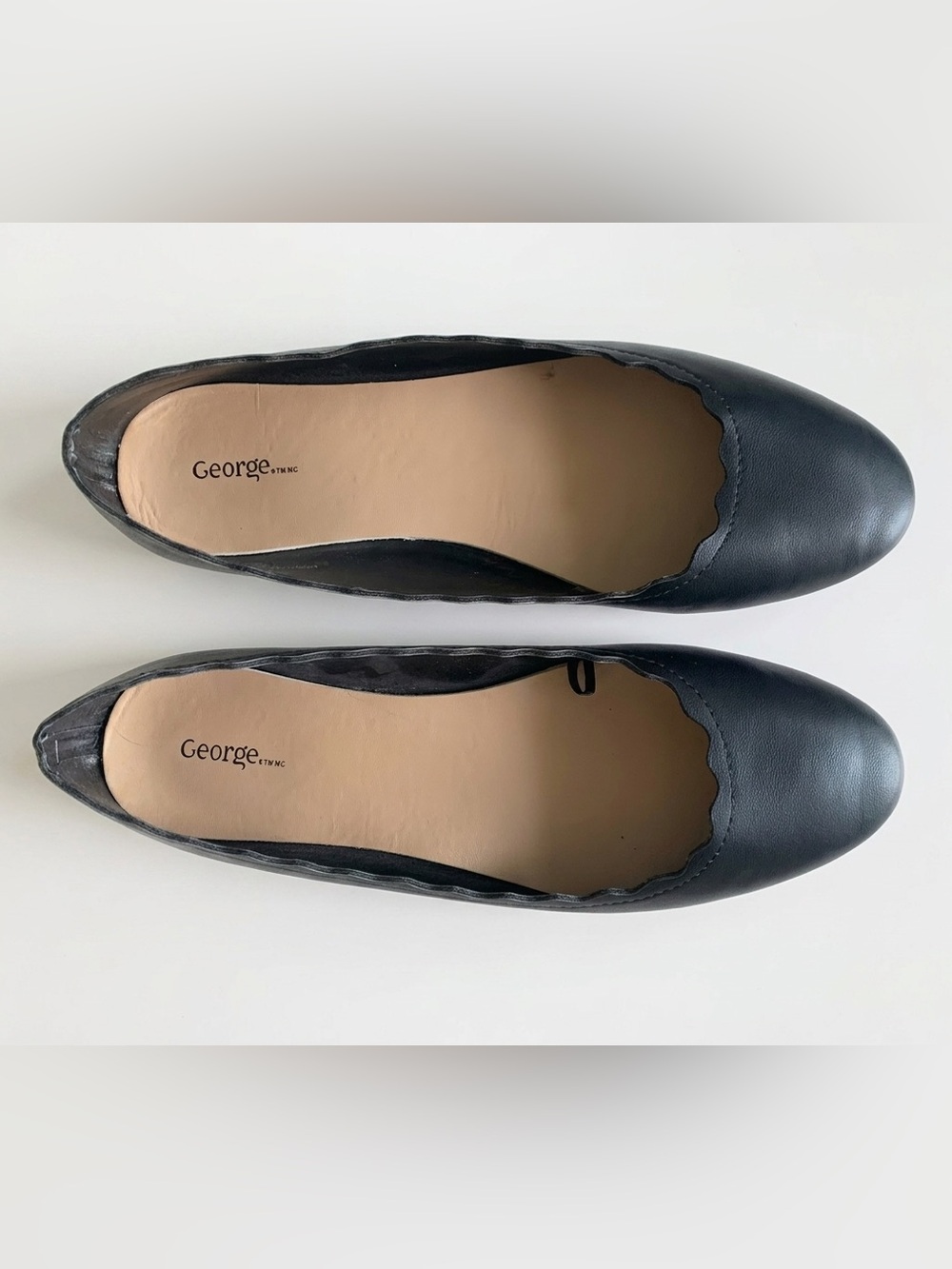George Black Ballerina Flats with Scalloped Edges